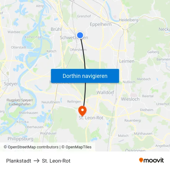 Plankstadt to St. Leon-Rot map