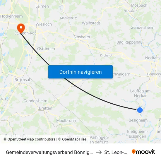 Gemeindeverwaltungsverband Bönnigheim to St. Leon-Rot map