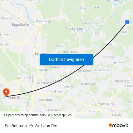 Schönbrunn to St. Leon-Rot map