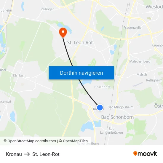 Kronau to St. Leon-Rot map