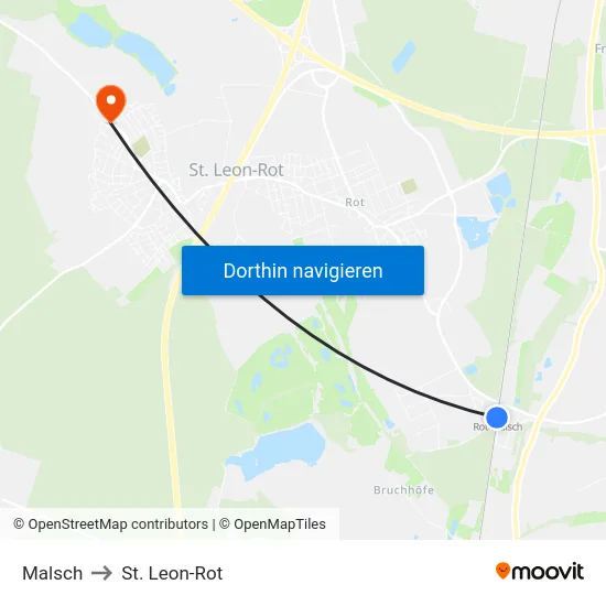 Malsch to St. Leon-Rot map
