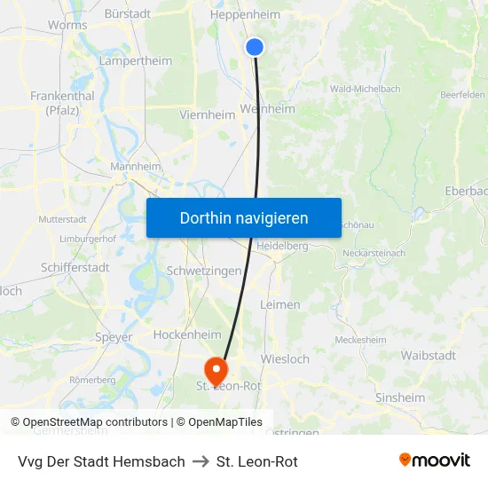 Vvg Der Stadt Hemsbach to St. Leon-Rot map