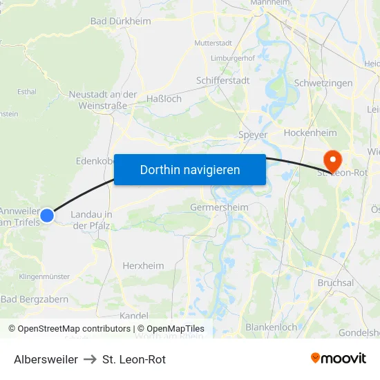 Albersweiler to St. Leon-Rot map