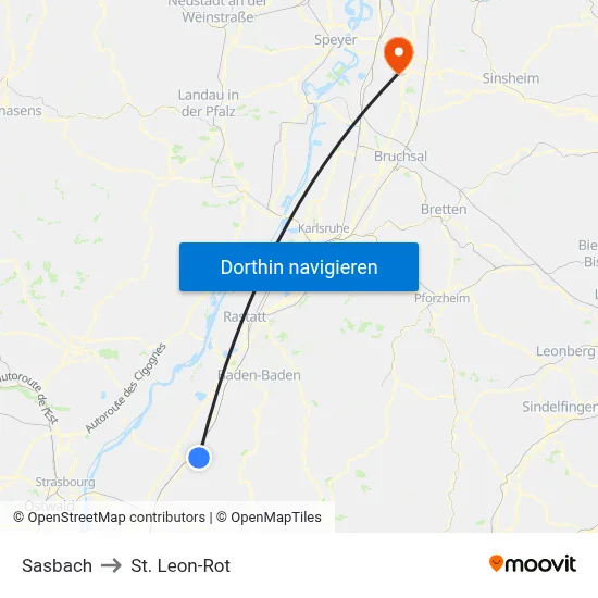 Sasbach to St. Leon-Rot map