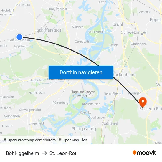 Böhl-Iggelheim to St. Leon-Rot map