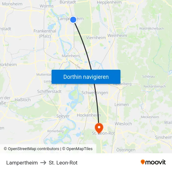Lampertheim to St. Leon-Rot map