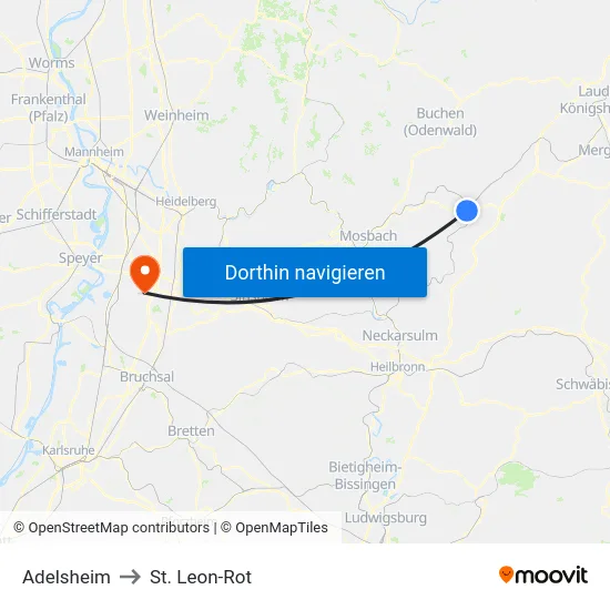Adelsheim to St. Leon-Rot map