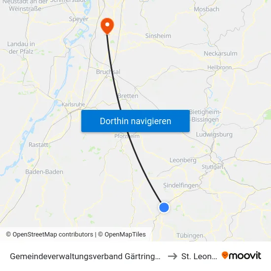 Gemeindeverwaltungsverband Gärtringen/Ehningen to St. Leon-Rot map