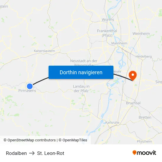 Rodalben to St. Leon-Rot map