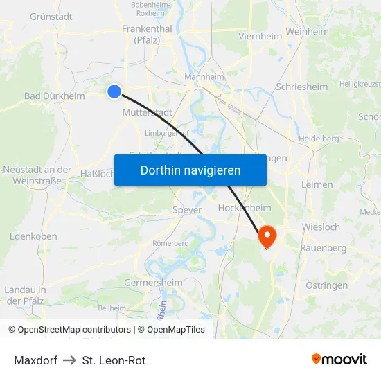 Maxdorf to St. Leon-Rot map