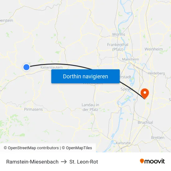 Ramstein-Miesenbach to St. Leon-Rot map