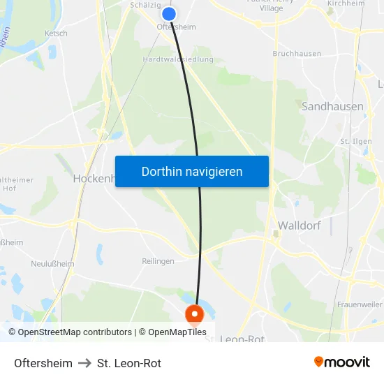Oftersheim to St. Leon-Rot map