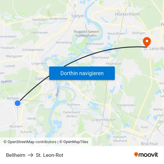 Bellheim to St. Leon-Rot map