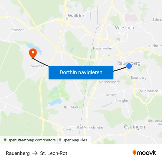 Rauenberg to St. Leon-Rot map