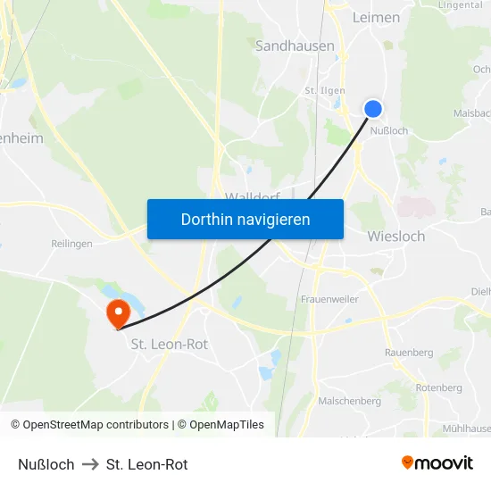 Nußloch to St. Leon-Rot map