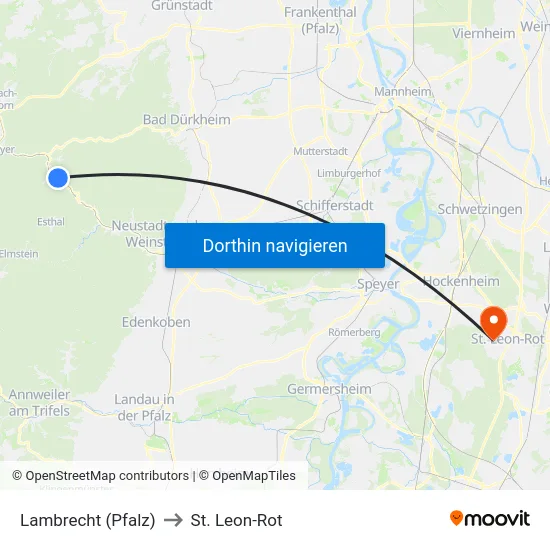 Lambrecht (Pfalz) to St. Leon-Rot map