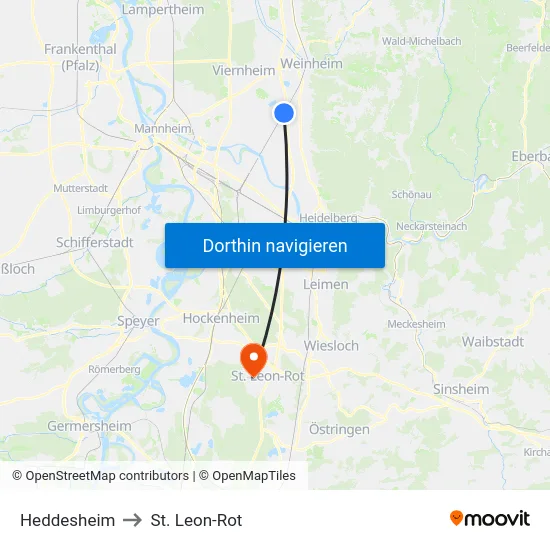 Heddesheim to St. Leon-Rot map