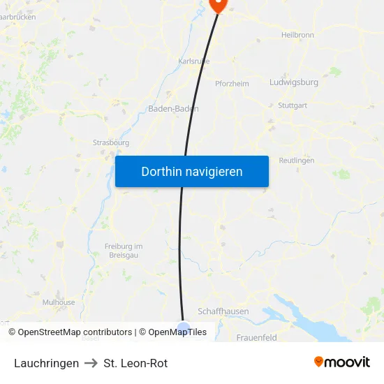 Lauchringen to St. Leon-Rot map