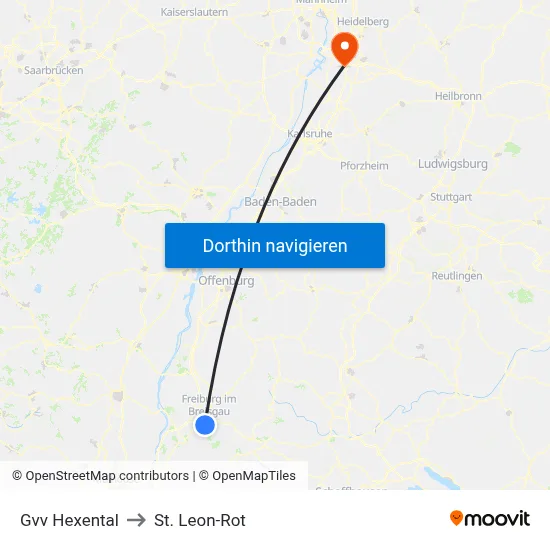 Gvv Hexental to St. Leon-Rot map