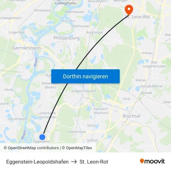 Eggenstein-Leopoldshafen to St. Leon-Rot map