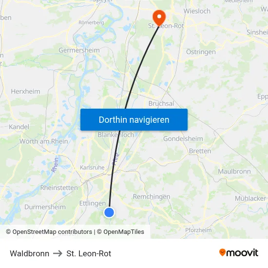 Waldbronn to St. Leon-Rot map