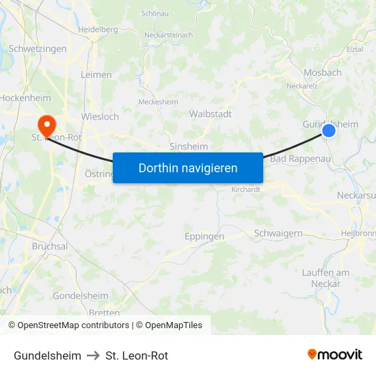 Gundelsheim to St. Leon-Rot map