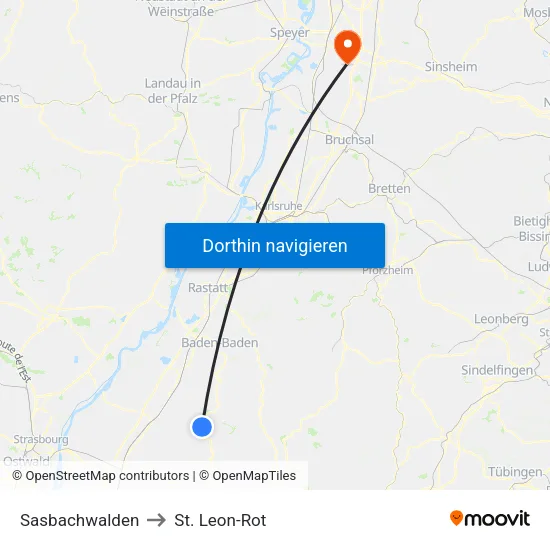 Sasbachwalden to St. Leon-Rot map
