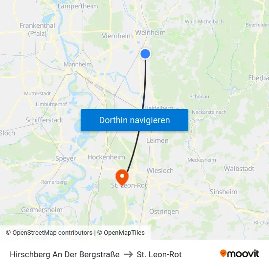 Hirschberg An Der Bergstraße to St. Leon-Rot map