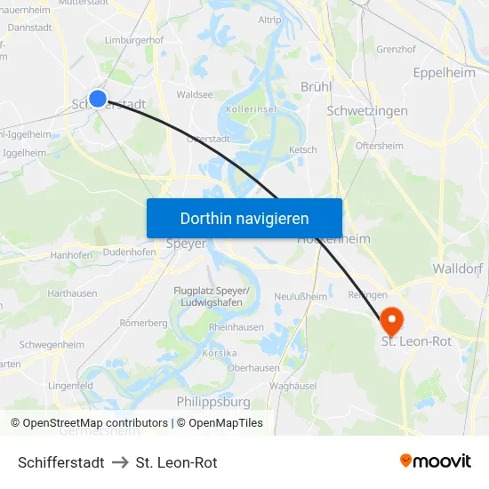 Schifferstadt to St. Leon-Rot map