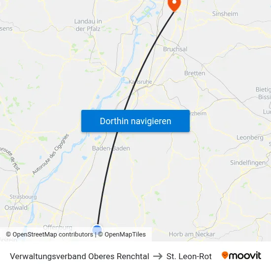 Verwaltungsverband Oberes Renchtal to St. Leon-Rot map