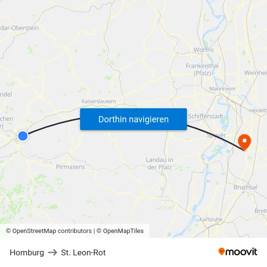 Homburg to St. Leon-Rot map