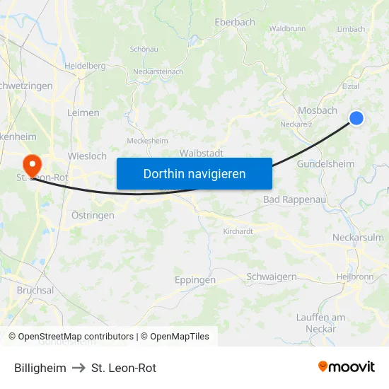 Billigheim to St. Leon-Rot map