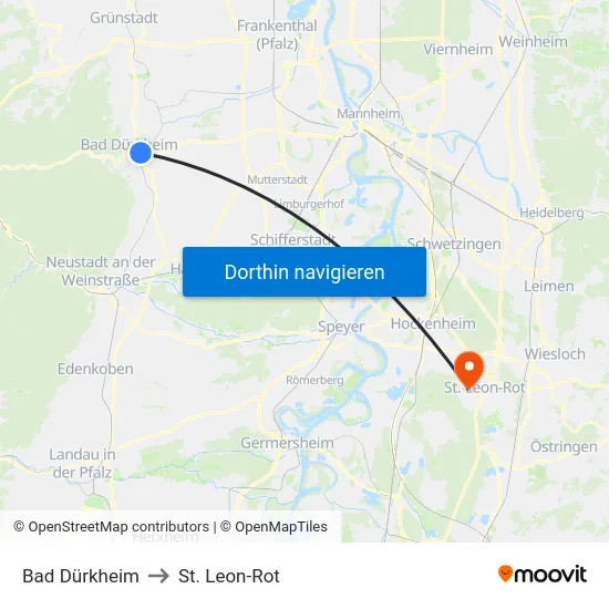Bad Dürkheim to St. Leon-Rot map
