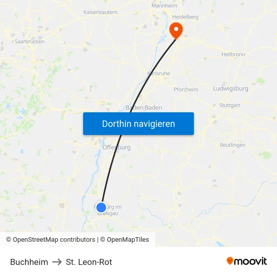 Buchheim to St. Leon-Rot map