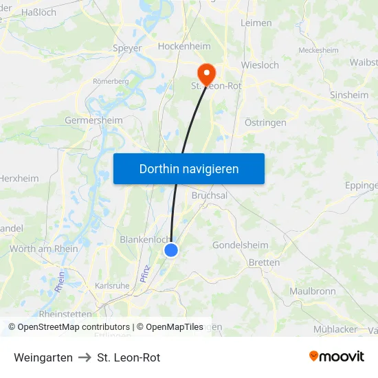 Weingarten to St. Leon-Rot map