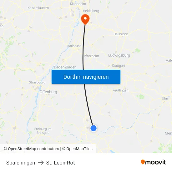 Spaichingen to St. Leon-Rot map