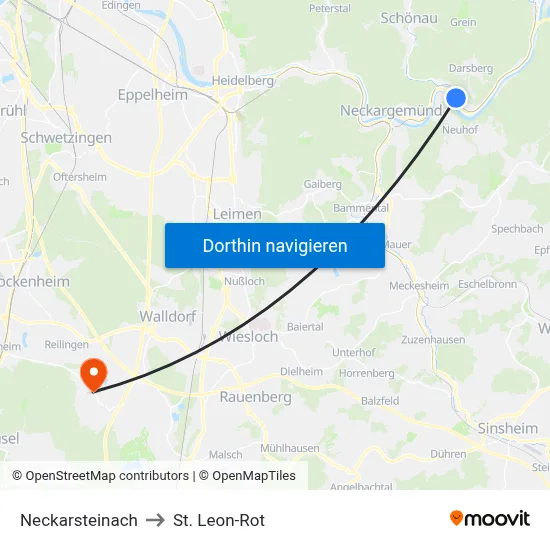 Neckarsteinach to St. Leon-Rot map