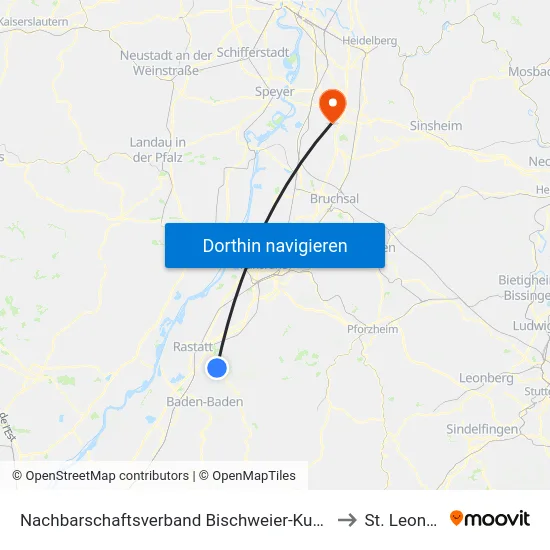 Nachbarschaftsverband Bischweier-Kuppenheim to St. Leon-Rot map