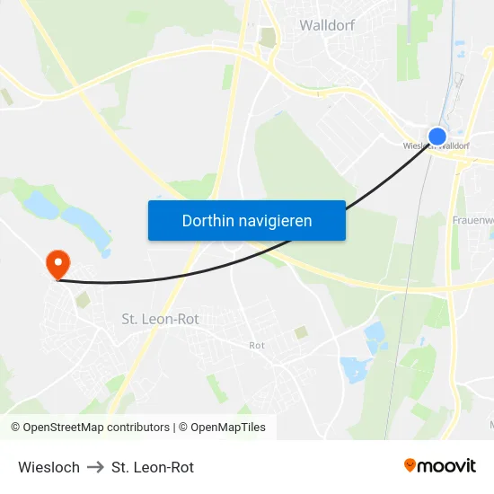 Wiesloch to St. Leon-Rot map