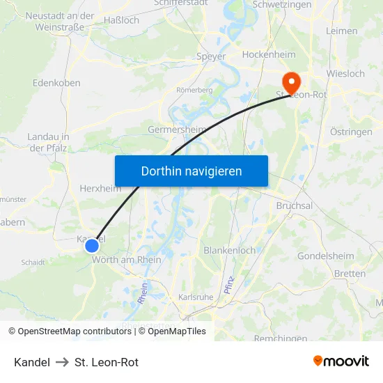 Kandel to St. Leon-Rot map