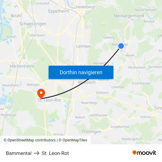 Bammental to St. Leon-Rot map