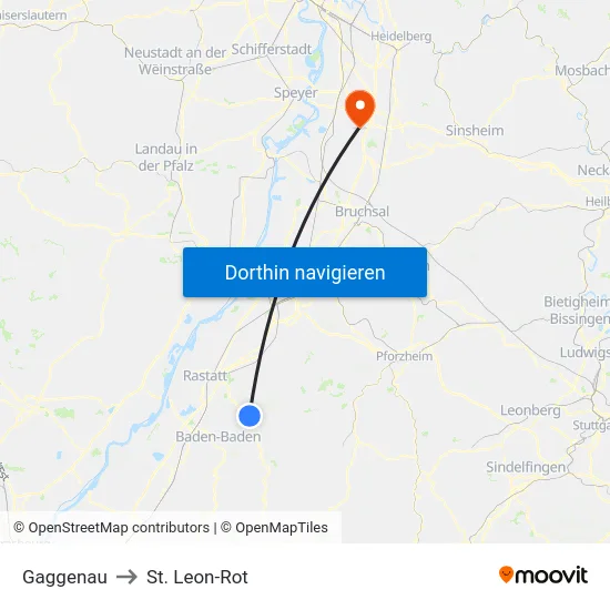 Gaggenau to St. Leon-Rot map