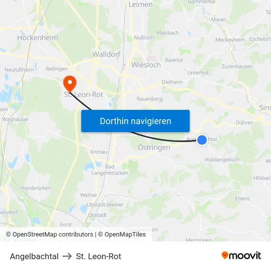 Angelbachtal to St. Leon-Rot map