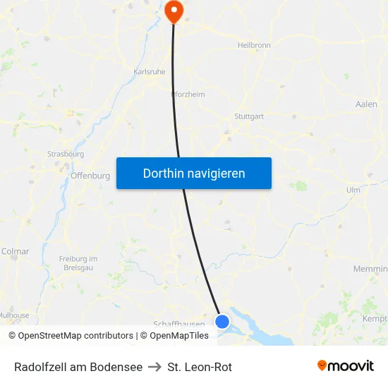 Radolfzell am Bodensee to St. Leon-Rot map