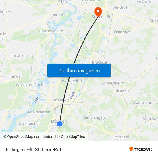 Ettlingen to St. Leon-Rot map