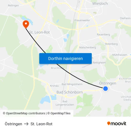 Östringen to St. Leon-Rot map