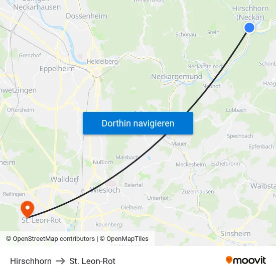 Hirschhorn to St. Leon-Rot map