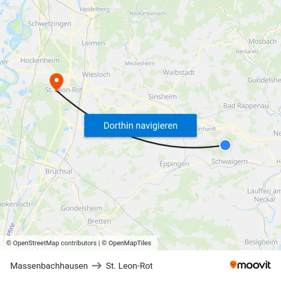 Massenbachhausen to St. Leon-Rot map