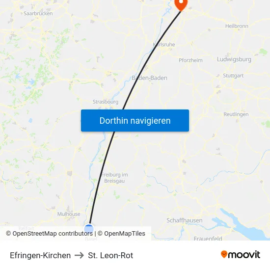 Efringen-Kirchen to St. Leon-Rot map