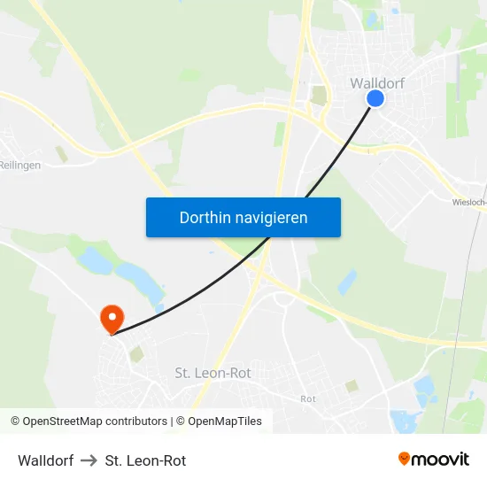 Walldorf to St. Leon-Rot map